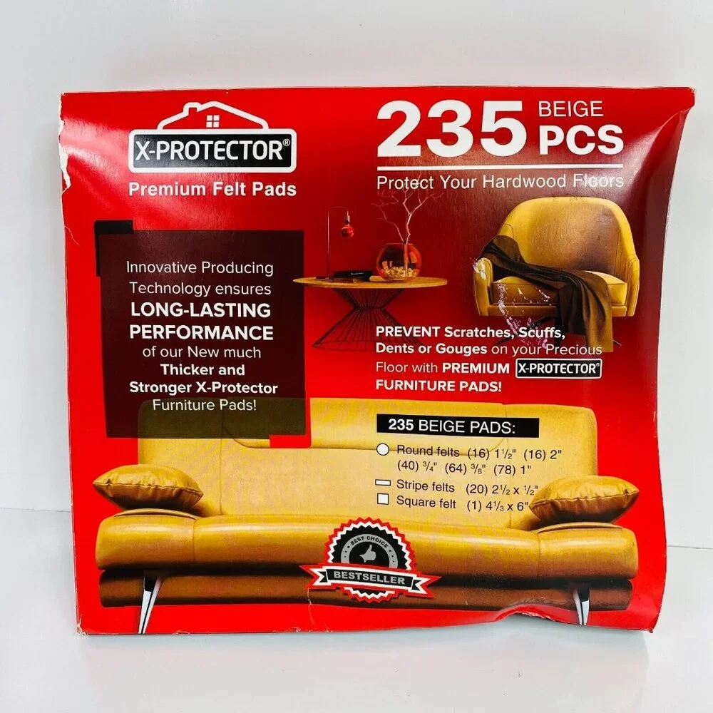X-Protector Premium Felt Pads 235 Pcs Beige Furniture Floor Protectors